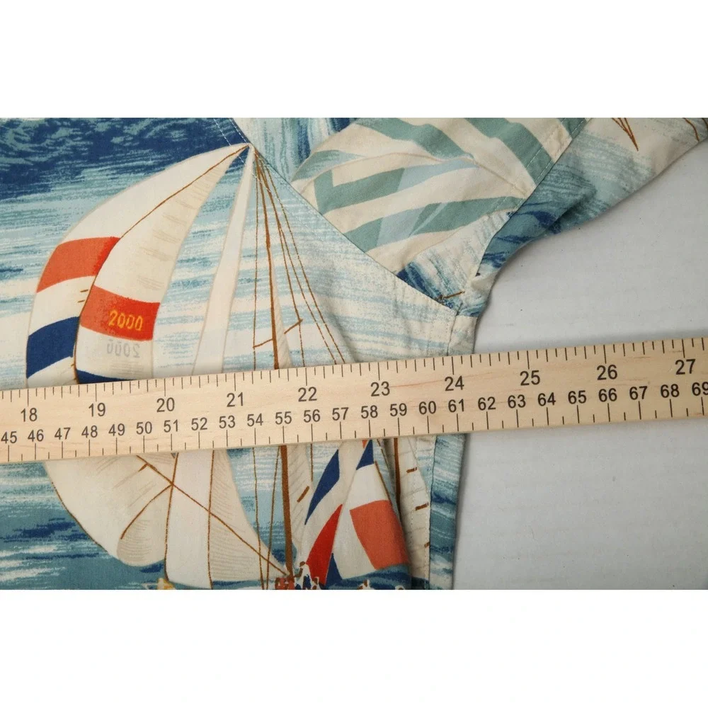 Polo Ralph Lauren Sailboat Shirt Men Large Blue Nautical Print Loop Collar